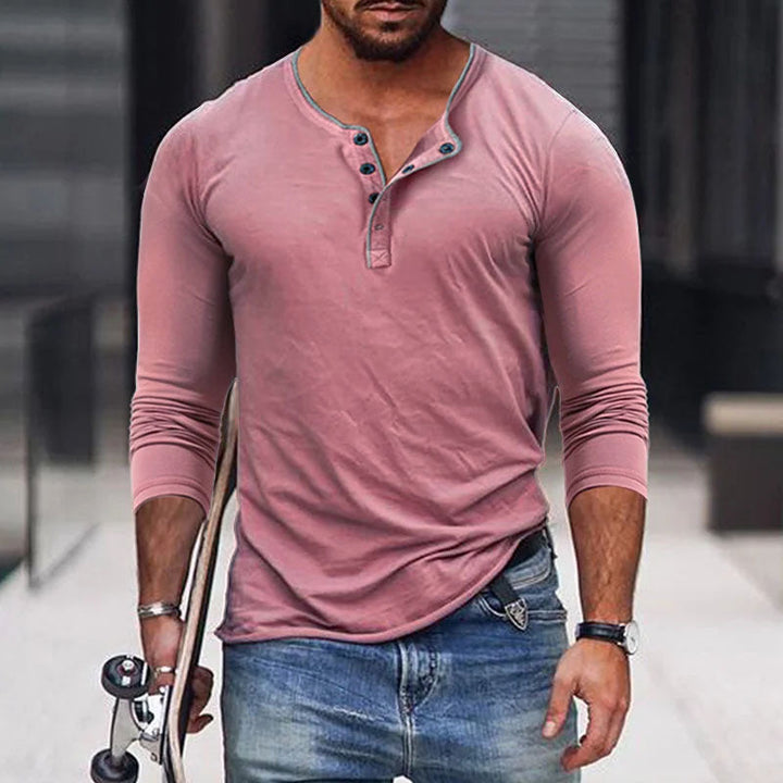 T-shirt a manica lunga slim fit in misto cotone con collo Henley da uomo