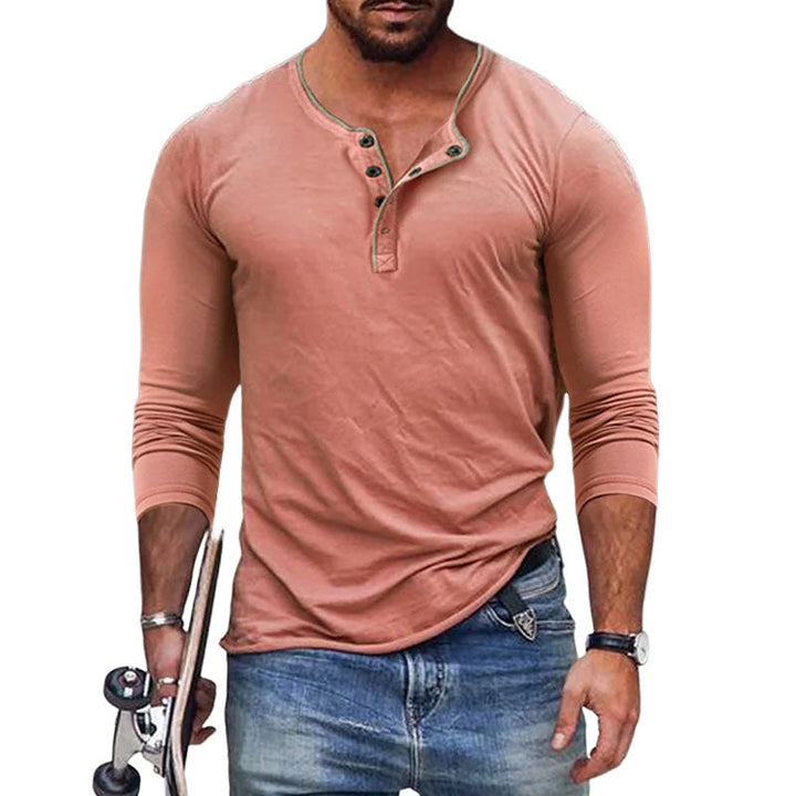 T-shirt a manica lunga slim fit in misto cotone con collo Henley da uomo