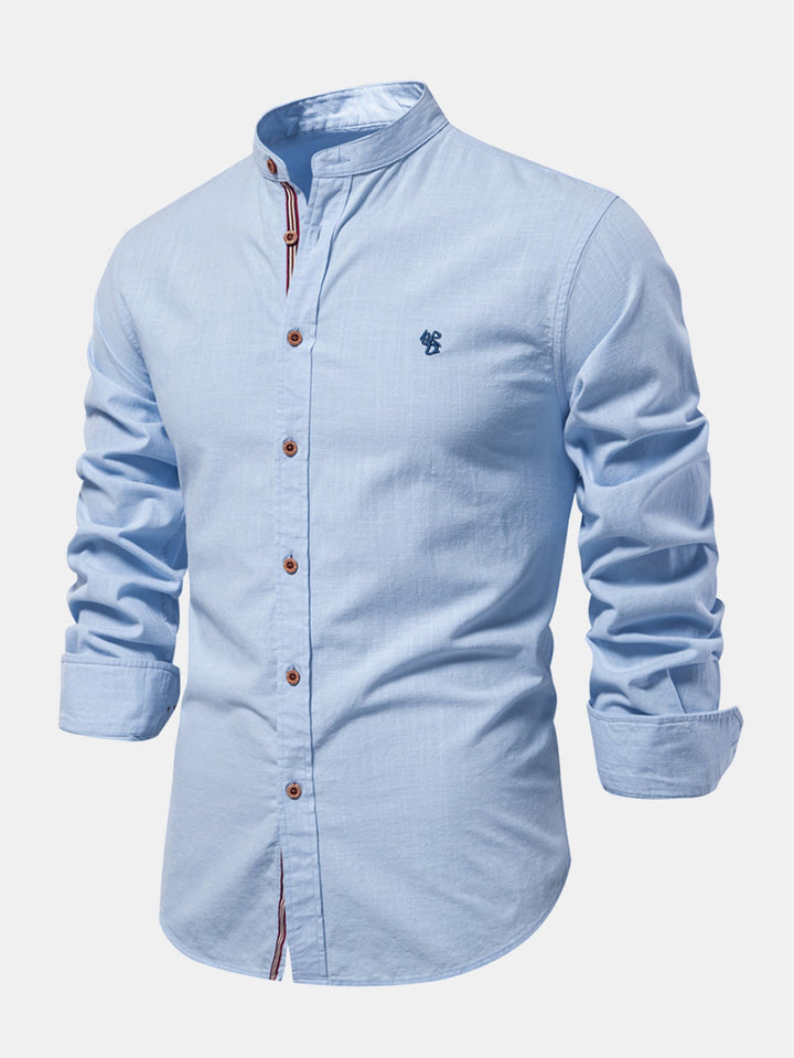 Ivano™ | Camicia A Maniche Lunghe Effetto Lino Con Colletto Alla Coreana