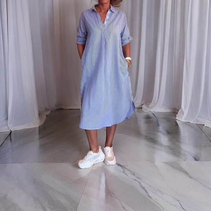 Alina™ | Camicia Dress a Righe con Bottoni