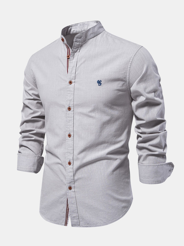 Ivano™ | Camicia A Maniche Lunghe Effetto Lino Con Colletto Alla Coreana