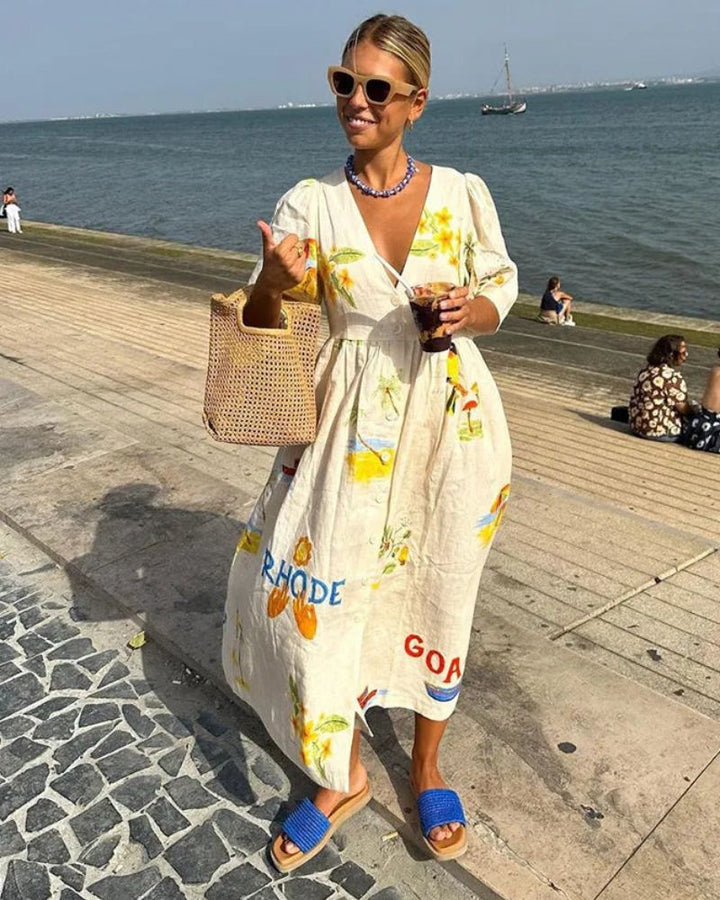 ANNI™ | Abito in Lino con Stampa