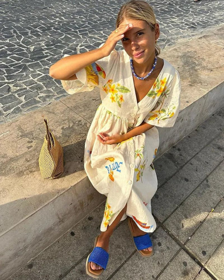 ANNI™ | Abito in Lino con Stampa