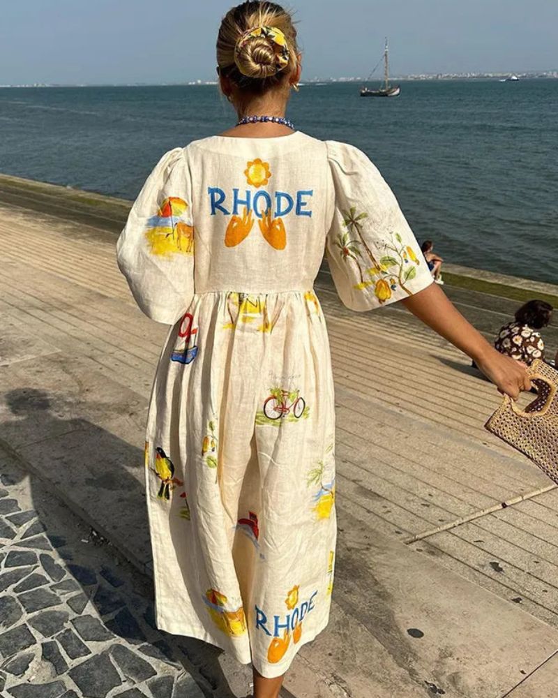 ANNI™ | Abito in Lino con Stampa