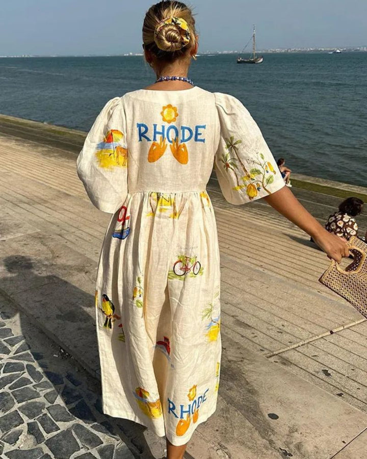 ANNI™ | Abito in Lino con Stampa