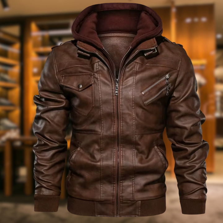 Quentin™ | Giacca in Pelle con Cappuccio