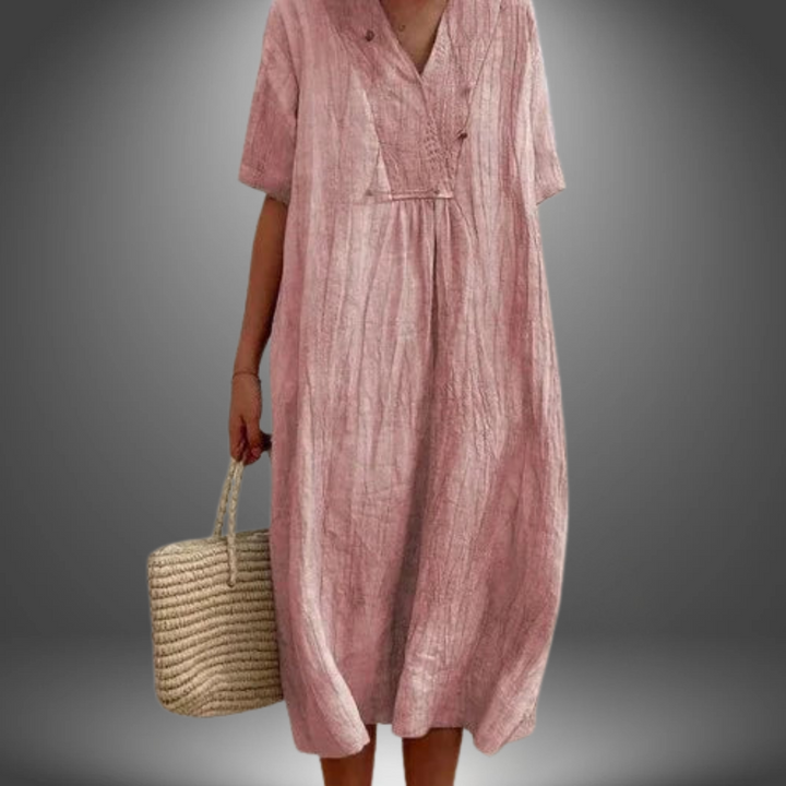 Carola™ | Abito in Cotone e Lino con Scollo a V