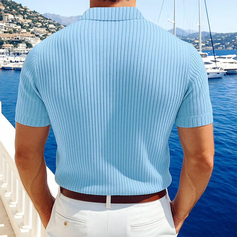 Maglietta Polo Slim a Maniche Corte in Maglia Morbida Unita da Uomo