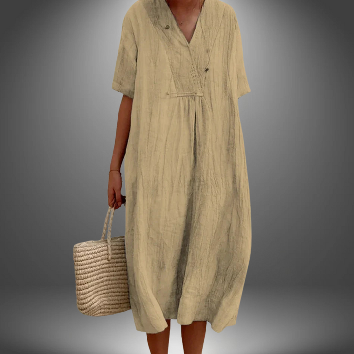 Carola™ | Abito in Cotone e Lino con Scollo a V