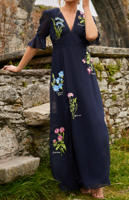 Abito Elegante con Fiori Blu Navy