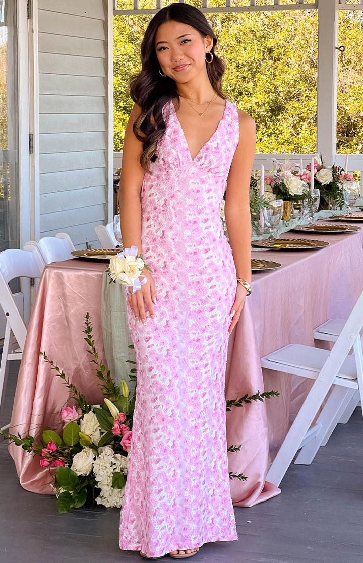 Farida™ | Abito Maxi in Pizzo Rosa