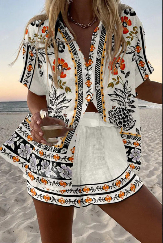 Bellini™ | Salopette corta in lino con stampa floreale