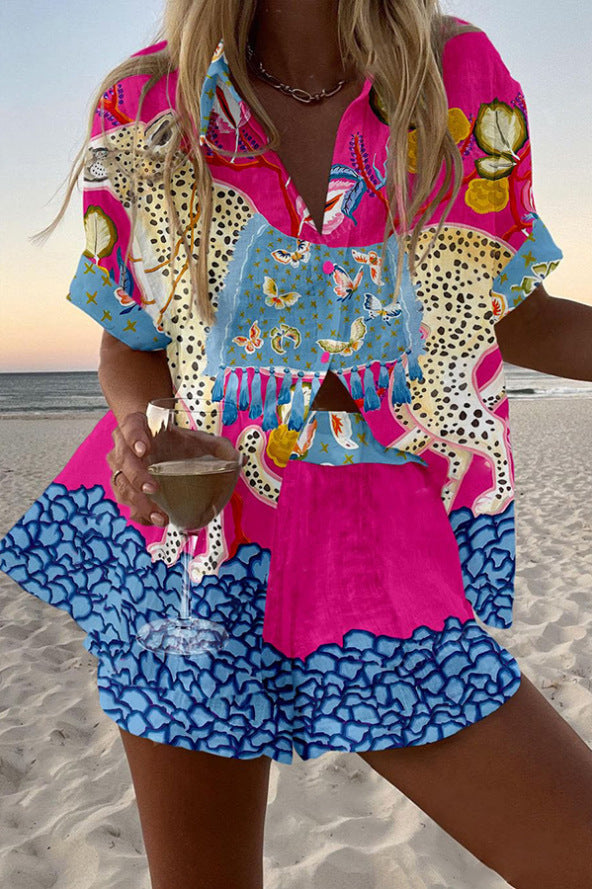 Bellini™ | Salopette corta in lino con stampa di farfalle