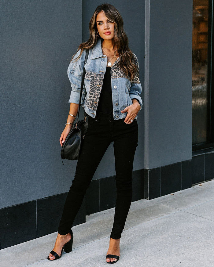 Patchwork™  | Giacca in Denim Con Stampa Leopardata