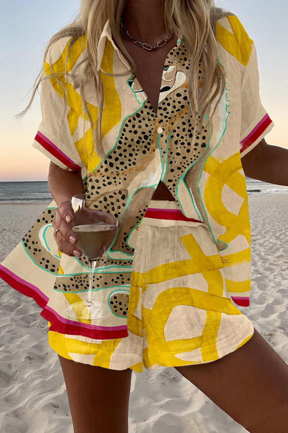 Bellini™ | Set Corto in Lino con Stampa Leopardo