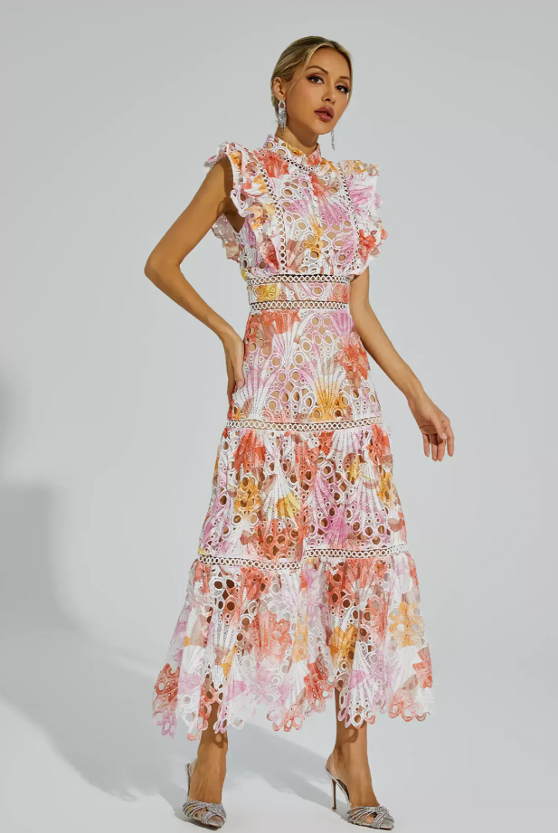 Maven™ | Vestito Maxi in Pizzo Floreale