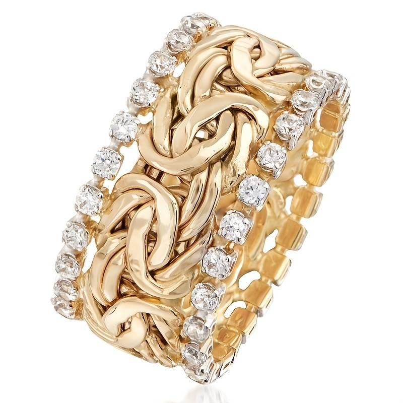Anello intrecciato dorato con zirconia