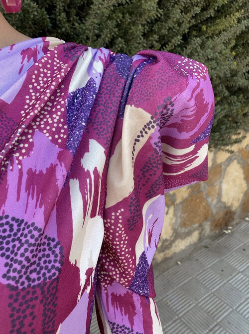 Yllana™ | Abito Midi Lilla con Spalla Unica e Maniche a Palloncino