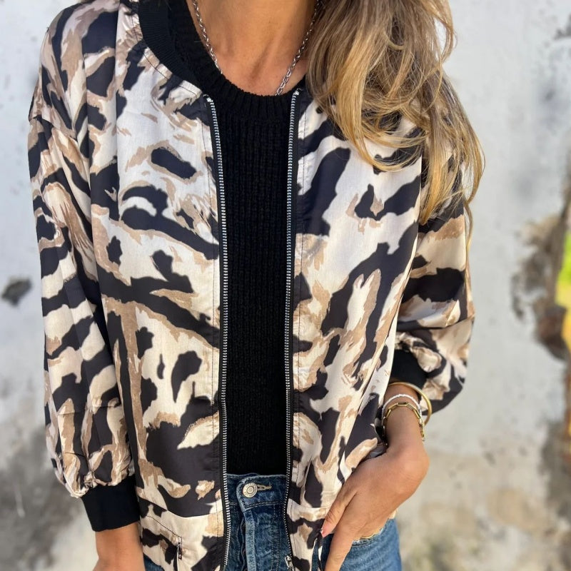 Zaira™ | Giacca Primaverile con Zip a Motivo Zebra