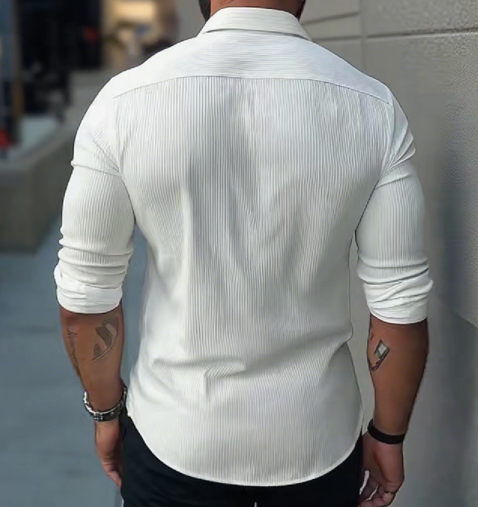 Camicia casual a maniche lunghe con colletto rialzato in tinta unita da uomo