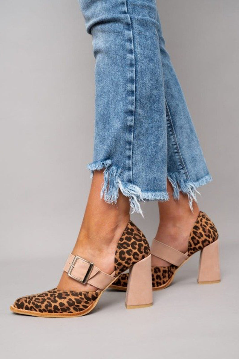 Selveta | Sandali in camoscio leopardato con tacco stabile