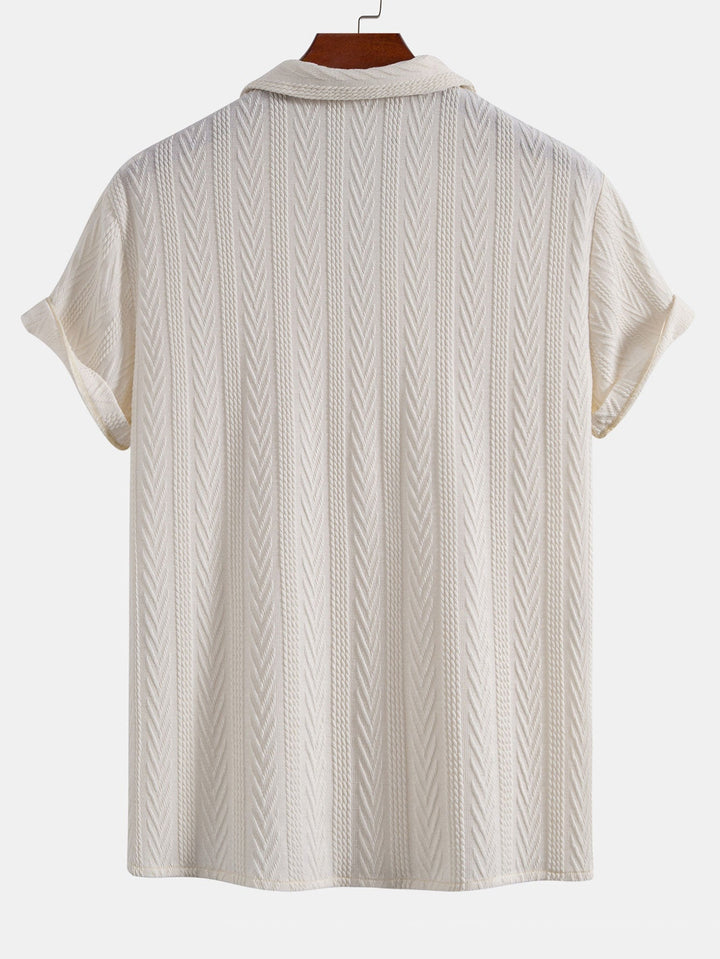 Camicia Cubana in Jacquard e Pantaloni Corti Texturizzati con Coulisse