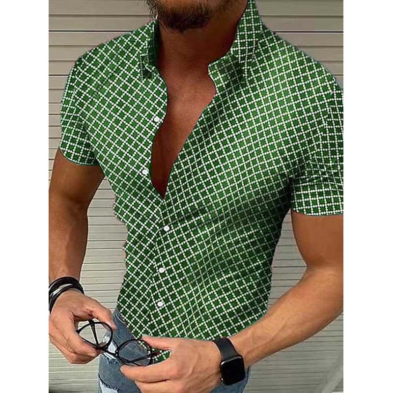 Camicia a maniche corte casual stampata da uomo