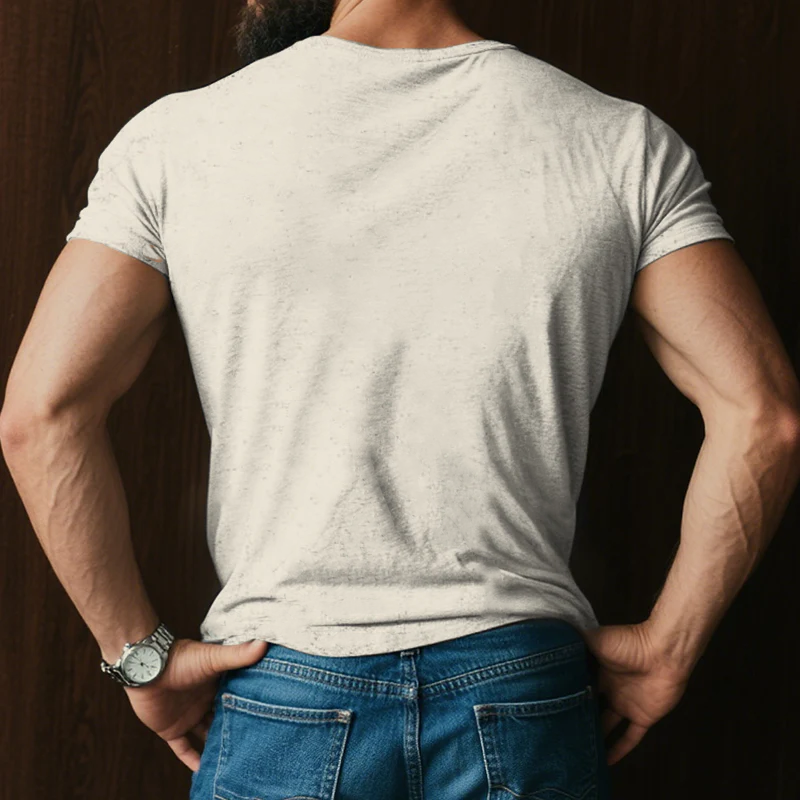 T-Shirt da Uomo Retro Casual Strappata a Righe con Stampa e Collo a V a Manica Corta