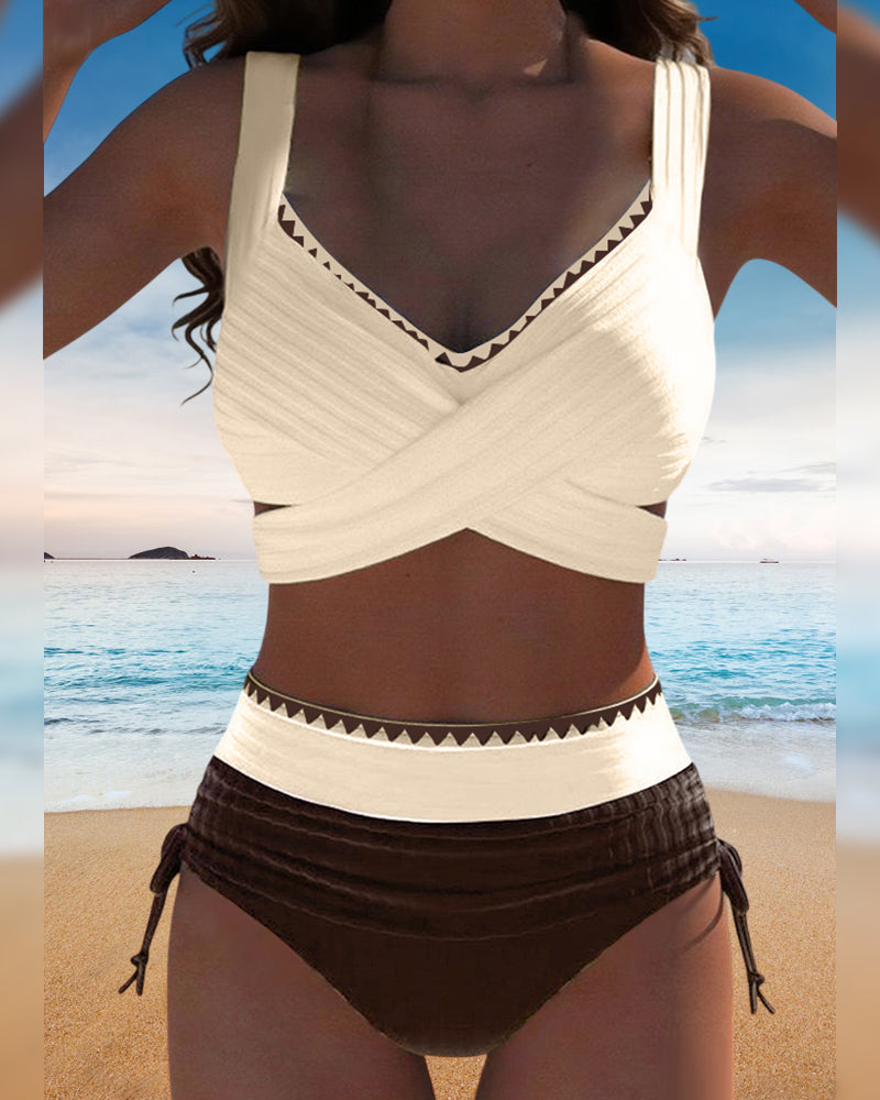 Bikini Casual Colore a Contrasto Due Pezzi