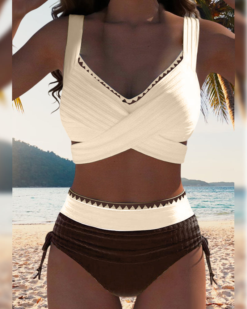 Bikini Casual Colore a Contrasto Due Pezzi