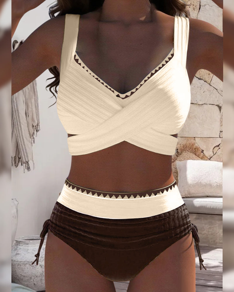Bikini Casual Colore a Contrasto Due Pezzi