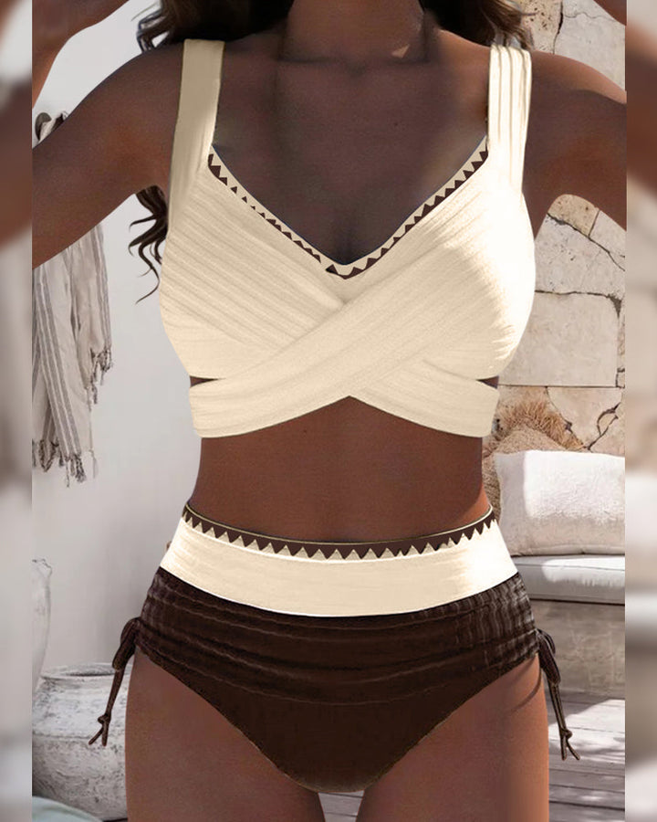 Bikini Casual Colore a Contrasto Due Pezzi