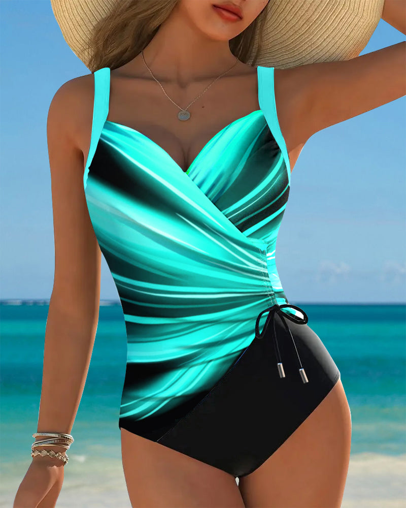 Costume da Bagno Intero con Corda di Colore Contrasto