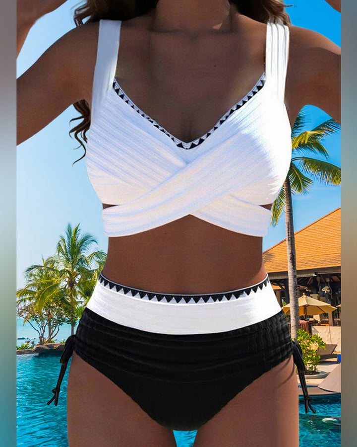 Bikini Casual Colore a Contrasto Due Pezzi