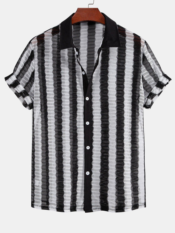 Camicia Button Up Texturizzata a Strisce Hollow Out