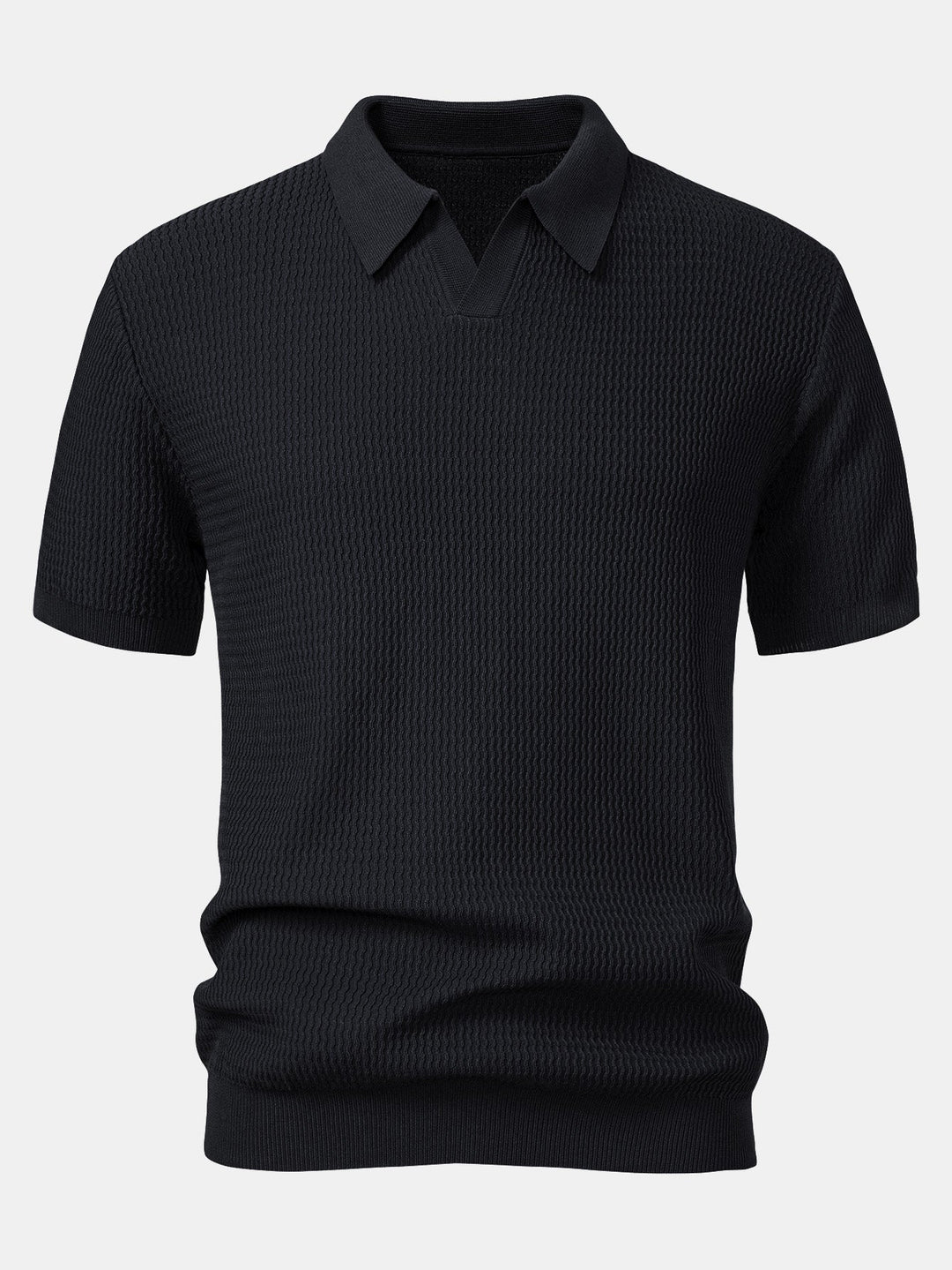 Polo Shirt V Neck in Maglia Jacquard a Onde & Pantaloni Slim Fit Svasati