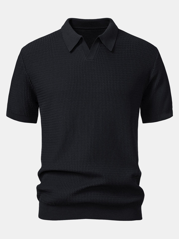 Polo Shirt V Neck in Maglia Jacquard a Onde & Pantaloni Slim Fit Svasati