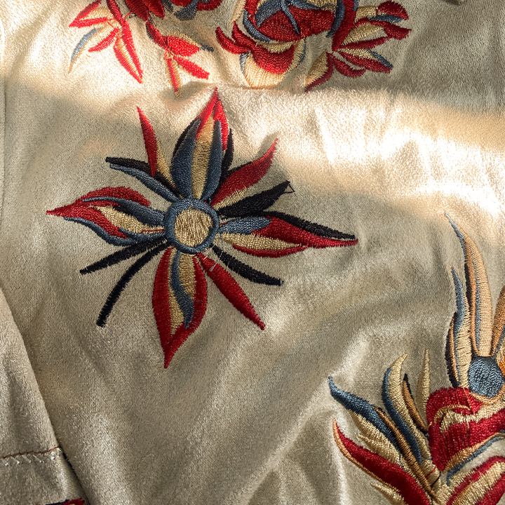 Camicia a maniche corte in suede ricamata in stile western retro moda primavera/estate da uomo