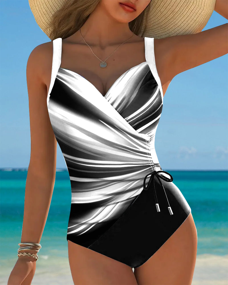 Costume da Bagno Intero con Corda di Colore Contrasto