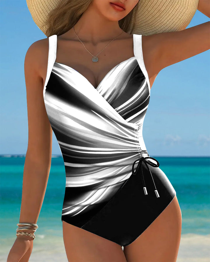 Costume da Bagno Intero con Corda di Colore Contrasto