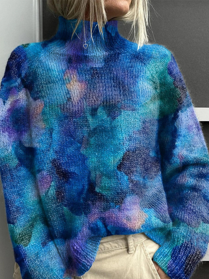 Bellini | Maglione a collo alto in maglia floreale ad acquerello astratto