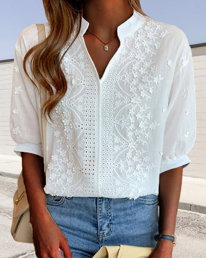 Yara™ | Blusa Bianca con Maniche a Sbuffo