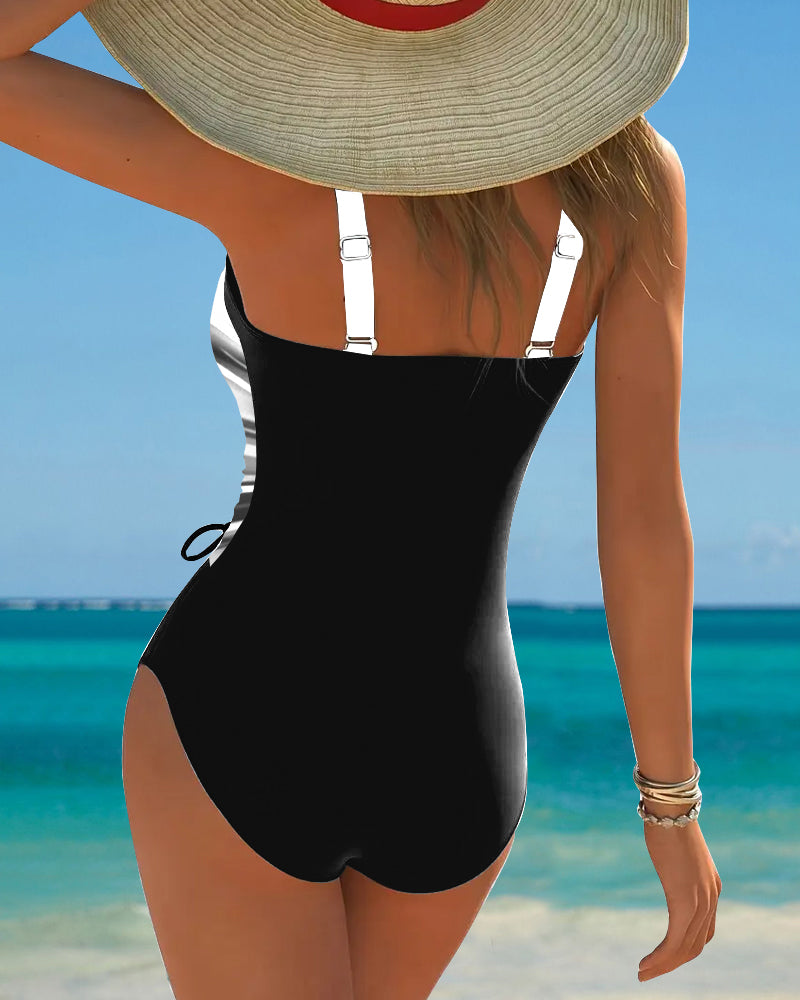 Costume da Bagno Intero con Corda di Colore Contrasto