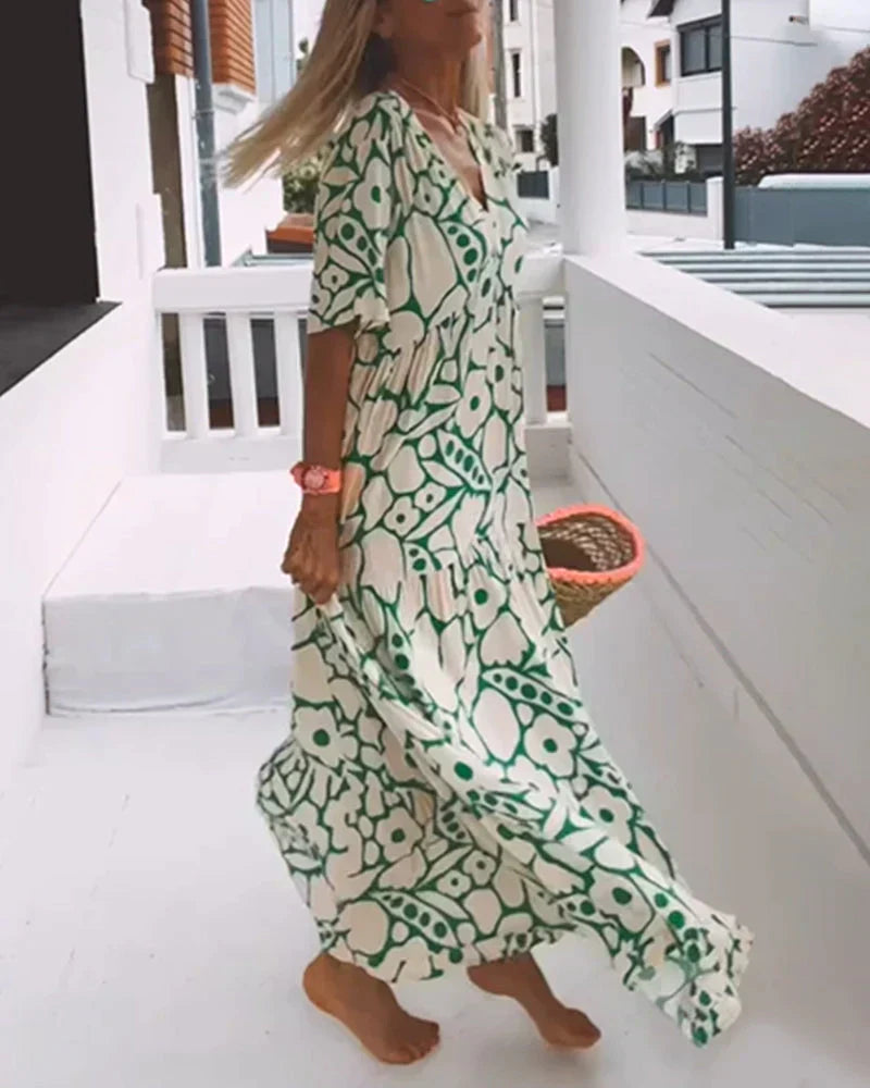 CHRISTINE™ | Abito Estivo Lungo con Taglio Fluido e Design Grafico Elegante