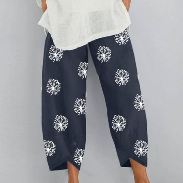 Chiara™ | Pantaloni Capri Estivi da Donna in Cotone e Lino Leggeri con Grafica di Dente di Leone