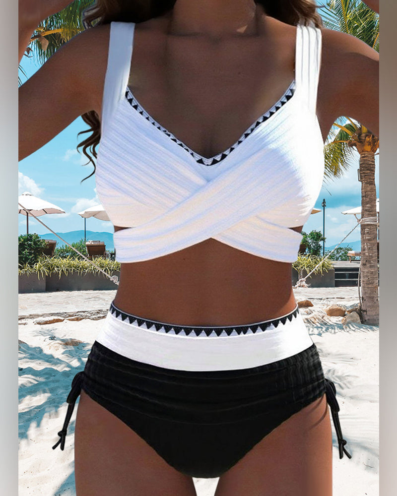 Bikini Casual Colore a Contrasto Due Pezzi