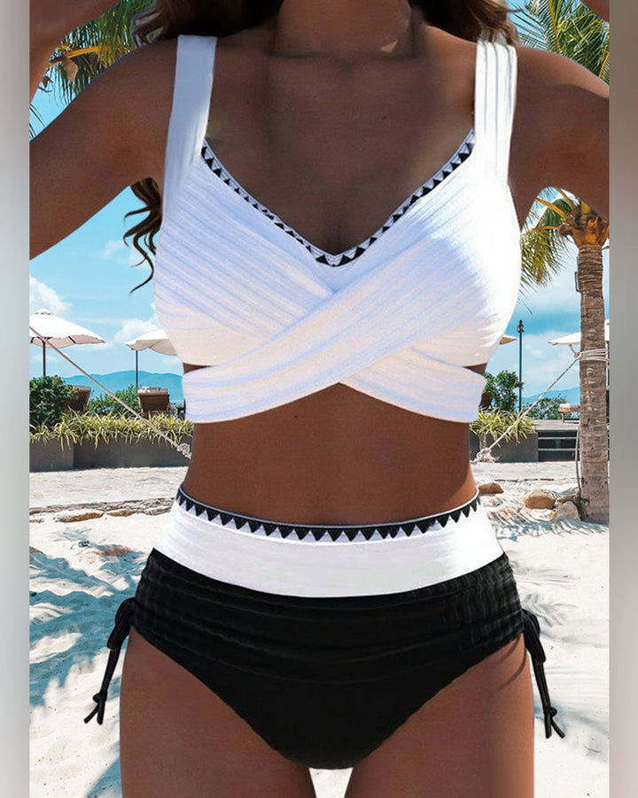 Bikini Casual Colore a Contrasto Due Pezzi