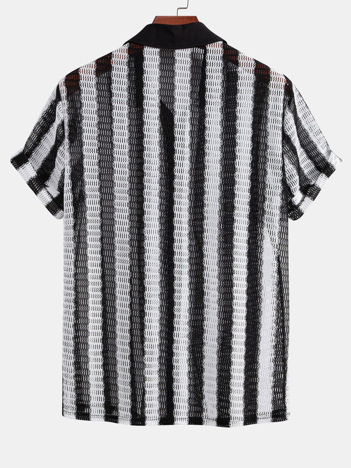 Camicia Button Up Texturizzata a Strisce Hollow Out