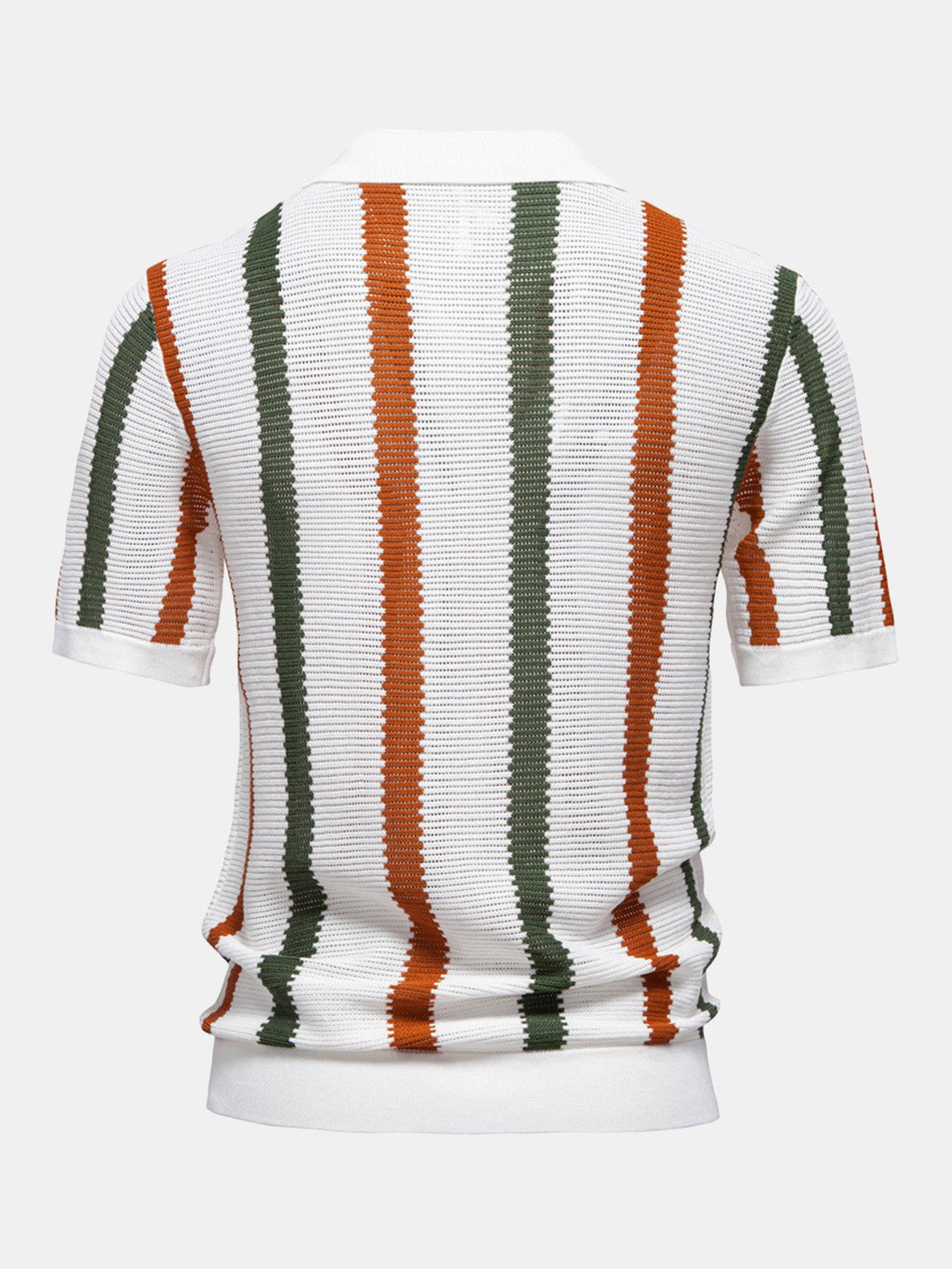Polo a V in Maglia Stripe e Pantaloni in Lino a Gamba Dritta
