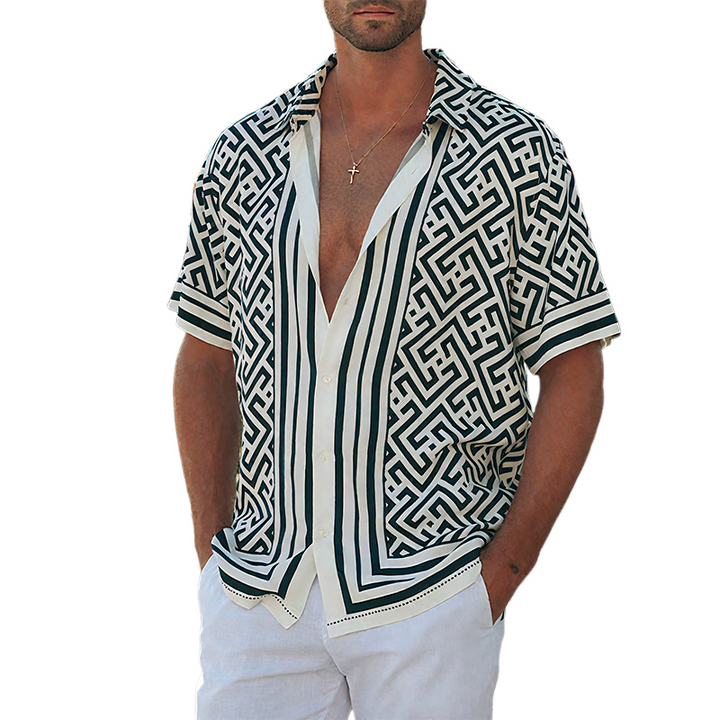 Pacifico™ | Camicia Estiva da Uomo in Tencel e Cotone con Stampa, Maniche Corte e Colletto Revers